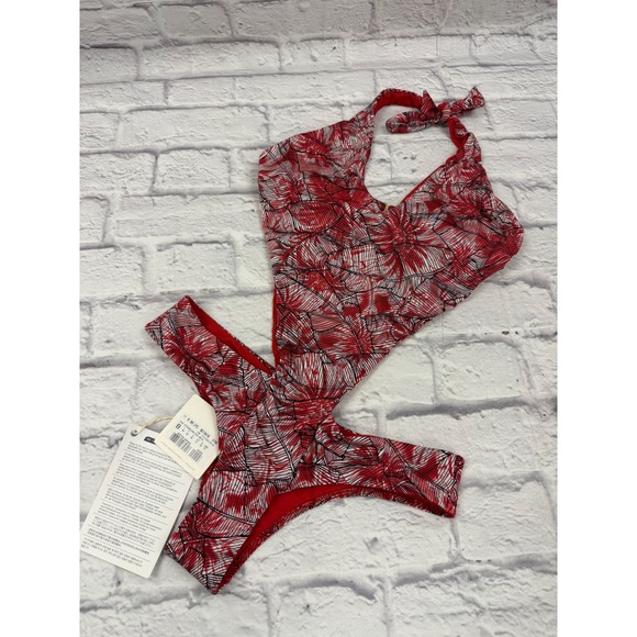 La Perla Other - La Perla Red Tropical Trikini Cutout One Piece Swimsuit Halter NWT Sz 10 Beach